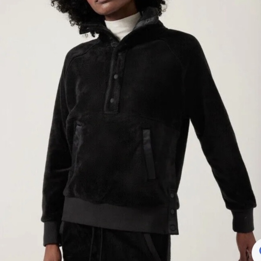 Athleta Recover Cozy Snap Fleece Pullover Black XXS